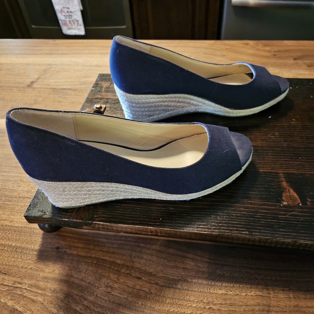 Women's Navy Peep-Toe Espadrille Wedge Heels